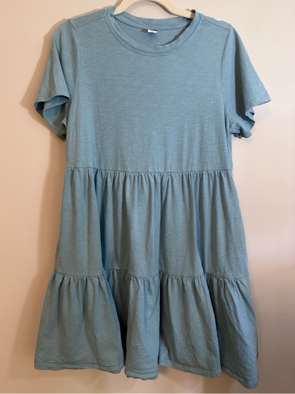 Old Navy Womens Light Blue Tiered Short Sleeve T-shirt Dress Size M Cottagecore